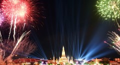 Fireworks light up the sky over Wat Arun