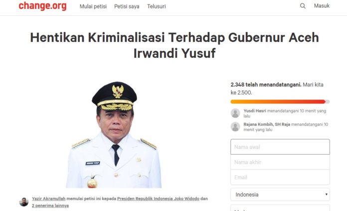Penangkapan Irwandi Diduga Bermuatan Politis, Warga Aceh Bikin Petisi Online