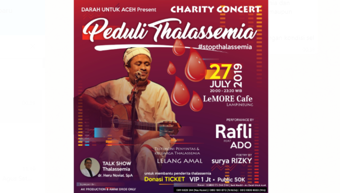 Malam Ini, Rafli Konser Amal Peduli Thalassemia di Banda Aceh