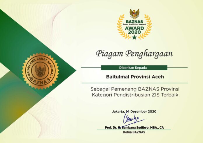 Baitul Mal Aceh Kembali Raih Penghargaan BAZNAS Award